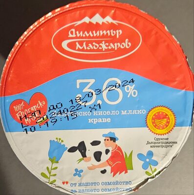 МАДЖАРОВ - Млечни продукти - Кисело мляко краве 3.6 процента 400гр. тарелка Знп /12/