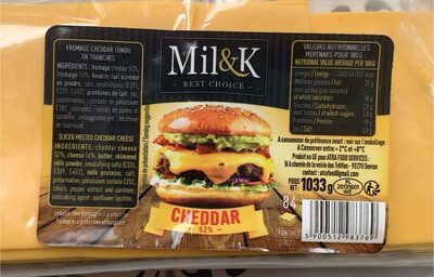 КЛАС ФУД - Млечни продукти - Млековита - Топено сирене Чедър слайс 1.033 кг /84 слайса/ х 4 бр в каш